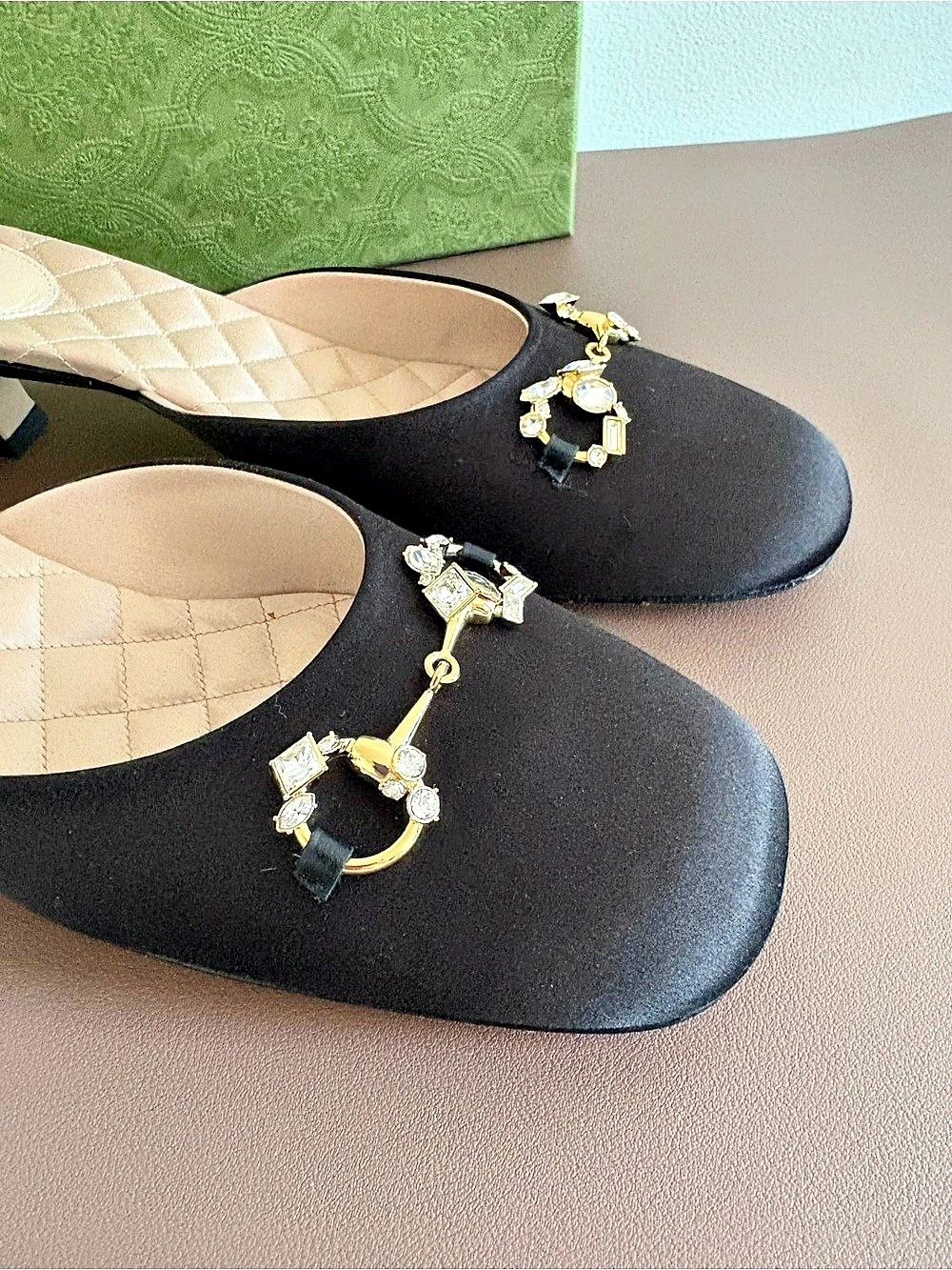 GUCCI Crystal Horsebit Mules Black Satin US 10 - Picture 2 of 7